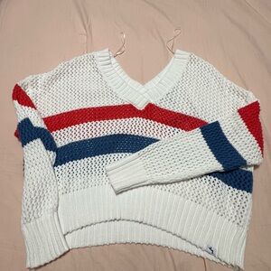 JoyLab White Sweater with Red and Blue Stripes